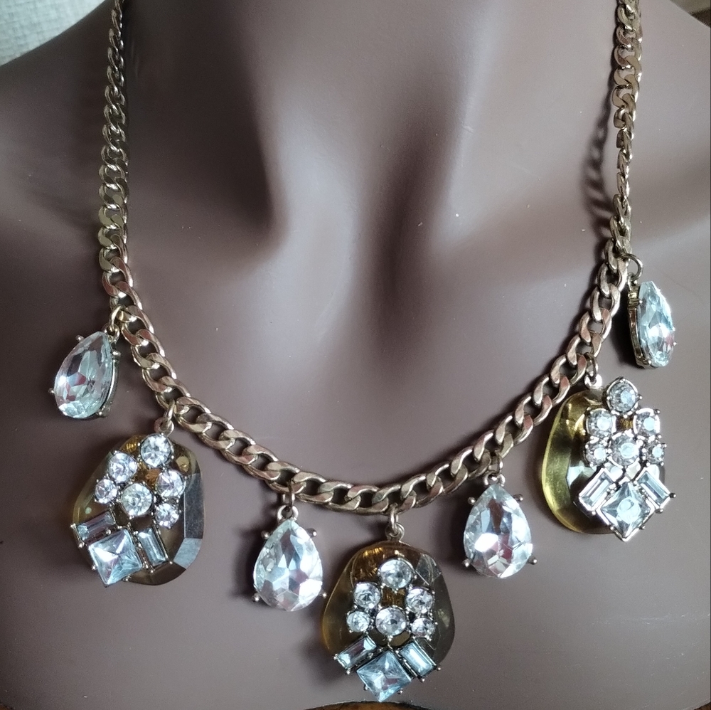Statement Necklace - Rhinestones & Yellow Resin Elegance (Preowned) 🌞✨